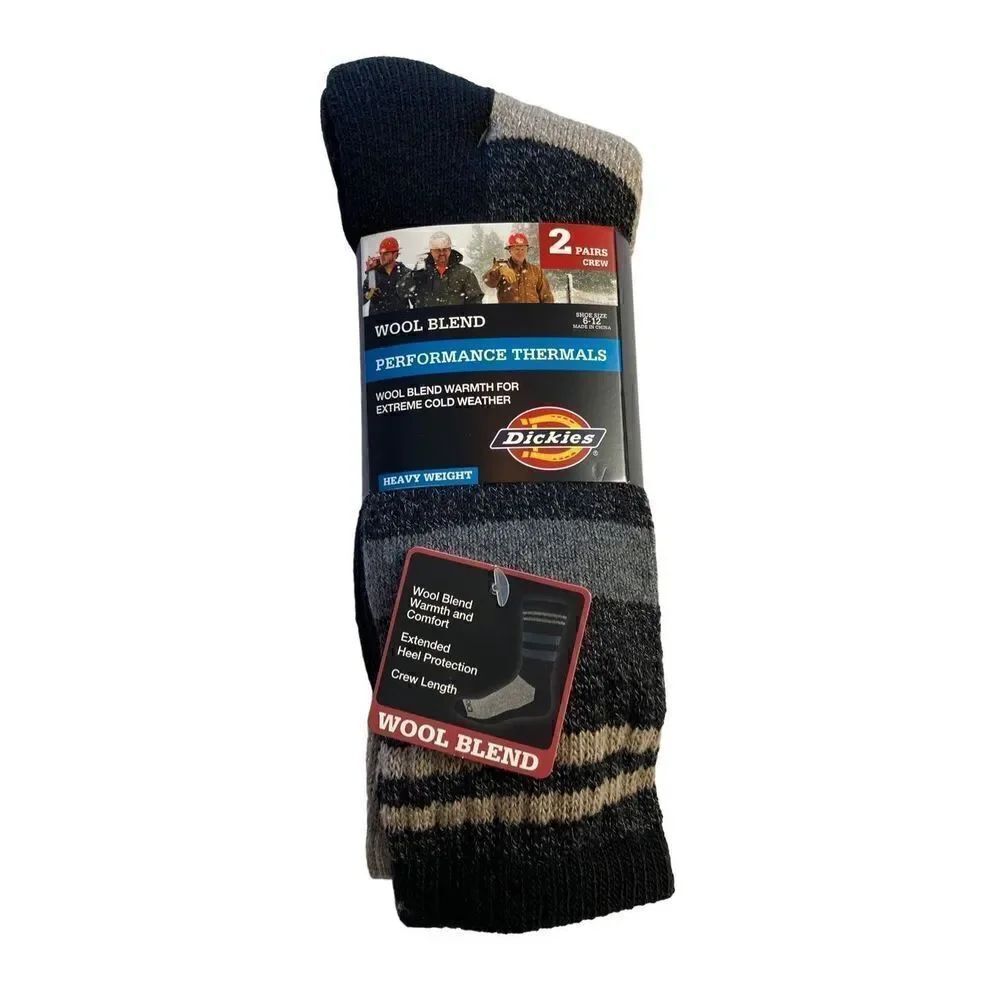 DICKIES Mens Shoe Size 6-12 Heaveyweight Wool-blend Thermel Crew Socks 2-Pack